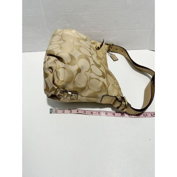 Coach Beige Signature Canvas C Print Canvas Leather Trim Hobo Shoulder Bag Gold - Picture 10 of 12